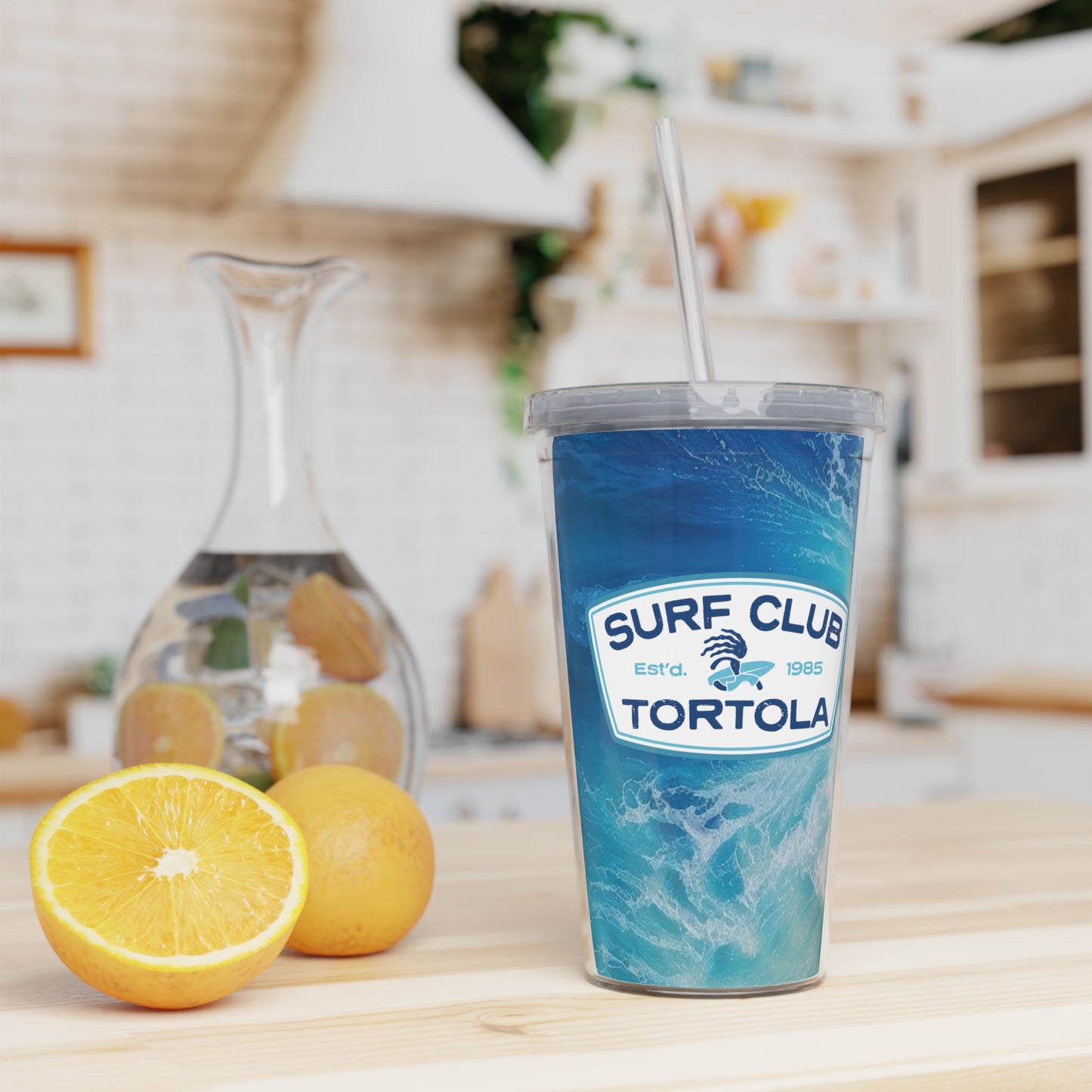 "Surf Club Tortola" Plastic Tumbler w/ Straw 20oz