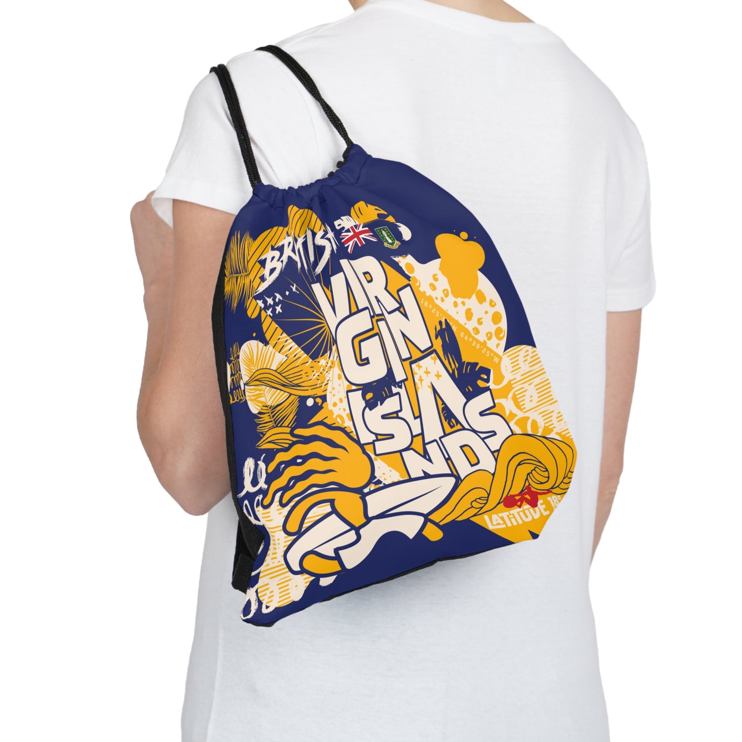 "BVI - For Island Life" (Flag Blue) Outdoor Drawstring Bag