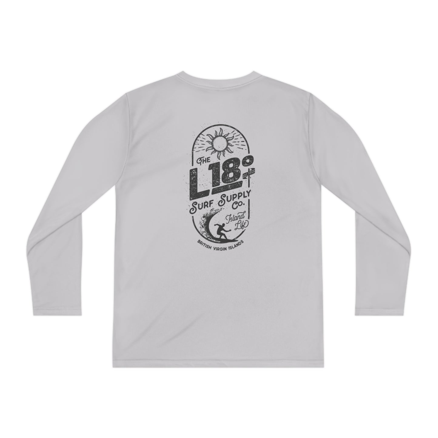 "L18º Surf Supply Co. | Surfing the Line" Youth L/S Performance Tee