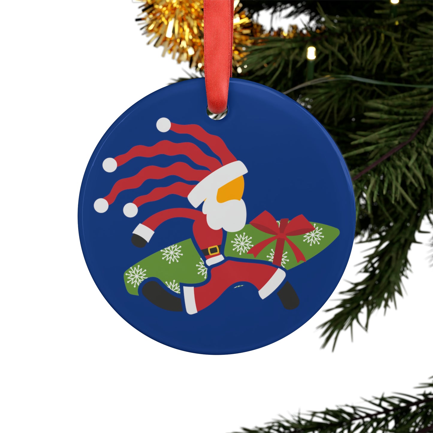"L18º Santa Surfer" Acrylic Ornament with Ribbon