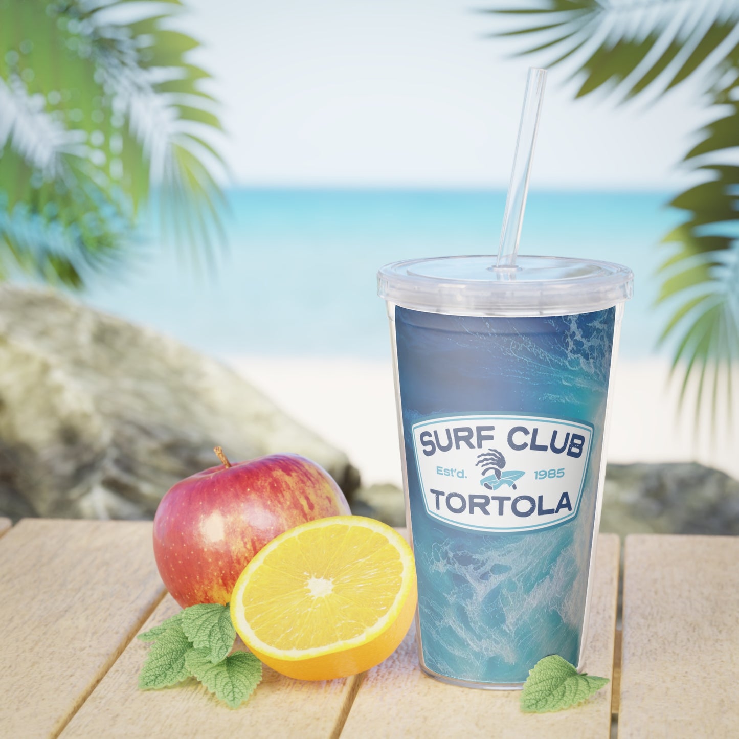 "Surf Club Tortola" Plastic Tumbler w/ Straw 20oz