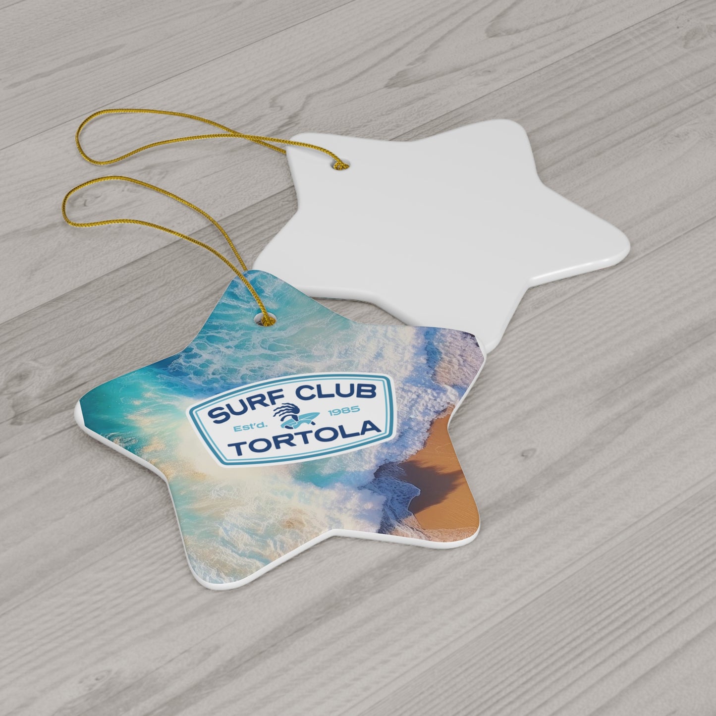 "Surf Club Tortola" Ceramic Ornament, 3 Shapes