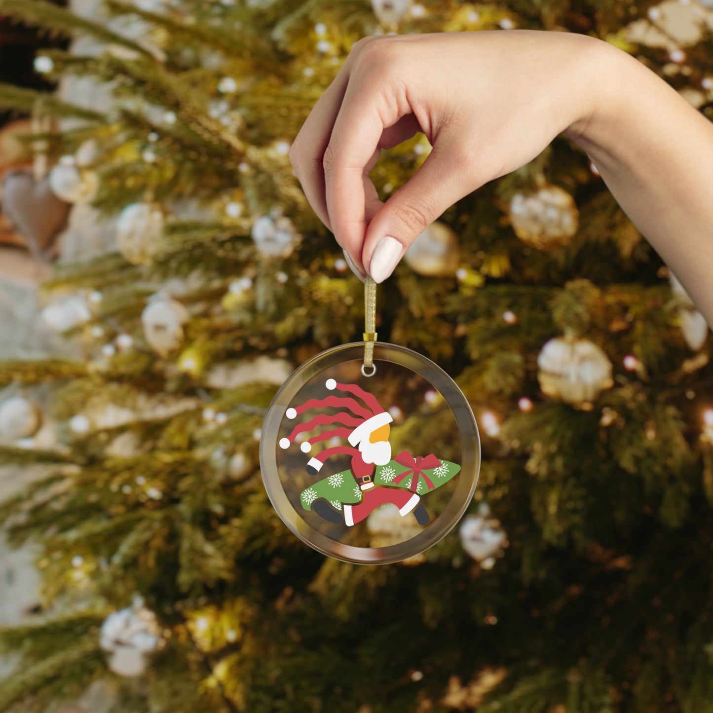 "L18º Santa Surfer" Glass Ornament