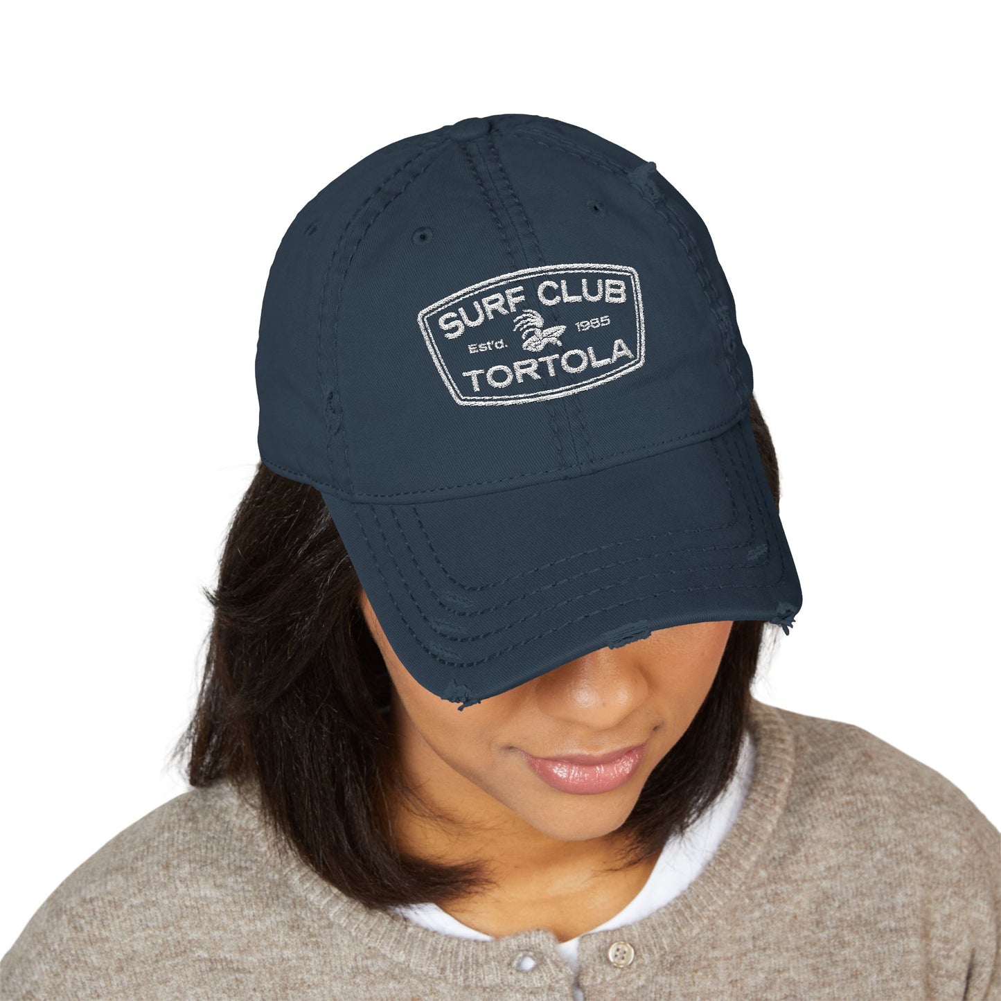 "Surf Club Tortola" Distressed Dad Hat - Embroidered Beach Cap