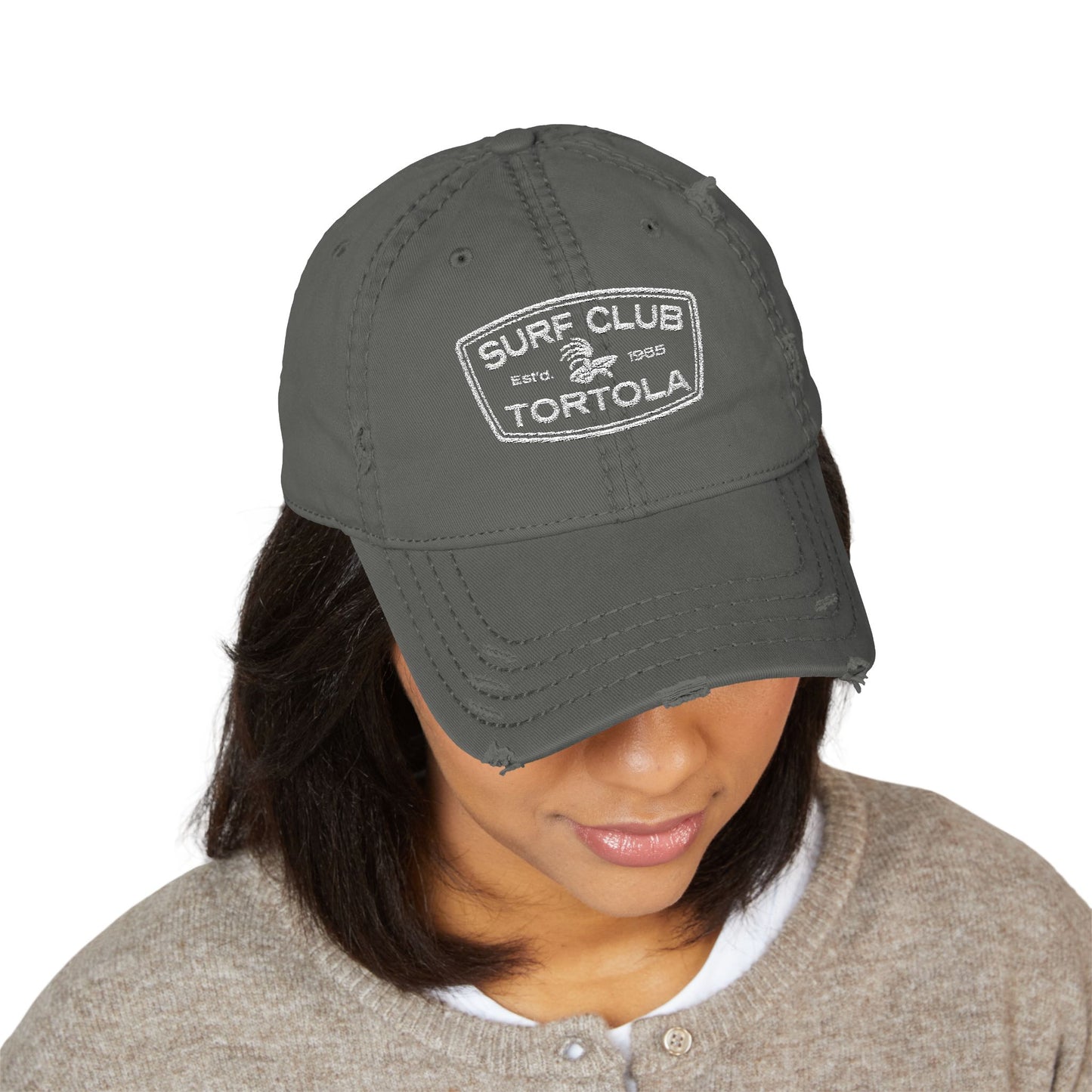 "Surf Club Tortola" Distressed Dad Hat - Embroidered Beach Cap